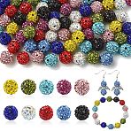 100Pcs 10 Colors Pave Disco Ball Beads, Polymer Clay Rhinestone Beads, Round, PP13(1.9~2mm), 6 Rows Rhinestone, 10mm, Hole: 1.5mm, Mixed Color, PP13(1.9~2mm), 6 Rows Rhinestone, 10mm, Hole: 1.5mm, 10pcs/color(RB-YW0001-15)