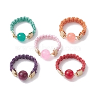 Glass Round Ball Braided Bead Style Finger Ring, with Waxed Cotton Cords, Mixed Color, Inner Diameter: 18mm(RJEW-JR00600)