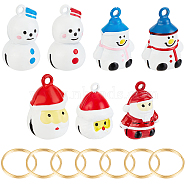 CHGCRAFT 7Pcs 7 Style Christmas Theme Baking Painted Brass Bell Pendants, , with 7Pcs 304 Stainless Steel Split Rings, Snowman & Father Christmas, Mixed Color, Pendants: 22.5~26.5x15.5~18x13.5~16mm, Hole: 2~2.5mm, 1pc/style; Split Rings: about 1.8x15x1.2mm, 7pcs(KKB-CA0001-01)