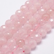 Natural Rose Quartz Beads Strands, Faceted, Round, 10mm, Hole: 1mm, about 37pcs/strand, 14.9 inch~15.1 inch(G-D840-21-10mm)