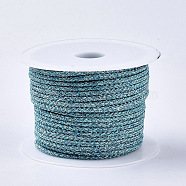 Polyester Braided Cords, with Metallic Cord, Dark Turquoise, 4x3mm, about 32.8 yards(30m)/roll(OCOR-N004-10)