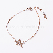 Bird 304 Stainless Steel Link Bracelets, with Lobster Claw Clasps, Rose Gold, 6-1/4 inch(160mm), 1.5mm(BJEW-M182-30RG)