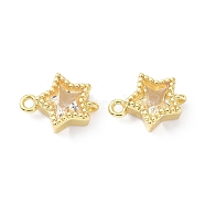 Eco-Friendly Brass Micro Pave Clear Cubic Zirconia Links Connectors, Long-Lasting Plated, Star, Real 18K Gold Plated, 11x8x3.8mm, Hole: 1.2mm(ZIRC-C022-06G)