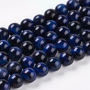 Natural Blue Tiger Eye Beads Strands, Dyed & Heated, Round, Midnight Blue, 6mm, Hole: 1mm, about 32pcs/strand, 7.8 inch(X-G-G099-6mm-13)