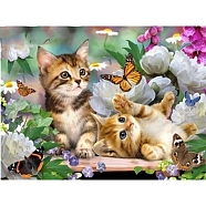 DIY Rectangle Cat Theme Diamond Painting Kits, Including Canvas, Resin Rhinestones, Diamond Sticky Pen, Tray Plate and Glue Clay, Kittens in Garden, Mixed Color, 300x400mm(DIAM-PW0004-007)