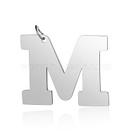 Tarnish Resistant 201 Stainless Steel Pendants, Letter, Stainless Steel Color, Letter.M, 29.5x36x1.5mm, Hole: 4.5mm(STAS-S105-T585S-M)