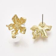 Alloy Stud Earring Findings, with Steel Pins and Loop, Flower, Light Gold, 17.5x16mm, Hole: 2.5mm, Pin: 0.7mm(PALLOY-S121-134)