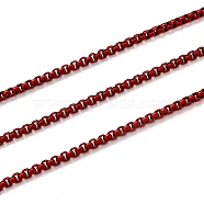 Spray Painted Brass Box Chains, Venetian Chains, with Spool, Unwelded, Dark Red, 2x2.5x2.5mm(CHC-L039-45C)