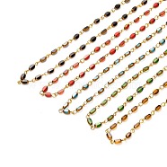 Handmade Beaded Chains, with Electroplate Glass Beads and 304 Stainless Steel Findings, Oval, Mixed Color, 14x4x3mm, about 39.37 inch(1m)/strand(AJEW-JB01073)