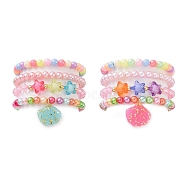 4Pcs 4 Style Acrylic Star Beaded Stretch Bracelets Set with Shell Shape Charms for Kids, Mixed Color, Inner Diameter: 1-7/8 inch(4.8cm), 1Pc/style(BJEW-JB09107)