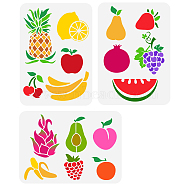 3Pcs 3 Styles PET Hollow Out Drawing Painting Stencils, for DIY Scrapbook, Photo Album, Fruit Pattern, 297x210mm, 1pc/style(DIY-WH0395-0008)