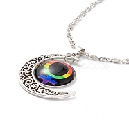 Rainbow Pride Necklace, Flat Round with Pattern & Moon Pendant Necklace for Men Women, Antique Silver & Platinum, Female Gender Symbol, 18.31 inch(46.5cm)(NJEW-F291-01E)