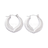 304 Stainless Steel Double Leaf Wrap Hoop Earrings for Women, Stainless Steel Color, 23.5x22x2mm, Pin: 0.8mm(EJEW-G293-23P)