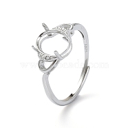 Adjustable 925 Sterling Silver Ring Components, with Cubic Zirconia, 4 Claw Prong Ring Settings, For Half Drilled Beads, Real Platinum Plated, 1.5~4mm, Inner Diameter: 17.4mm(STER-K179-02P)