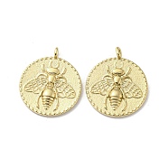 304 Stainless Steel Pendants, Flat Round with Bees Charms, Real 14K Gold Plated, 17.5x15x1.5mm, Hole: 1.6mm(STAS-L022-028G)