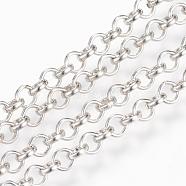 Iron Rolo Chain, Unwelded, with Spool, Cadmium Free & Nickel Free & Lead Free, Platinum, 4x1mm, about 164.04 Feet(50m)/roll(CH-S078-P-FF)