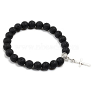 Cross Bracelet Men's European and American Fashion Personality Black Bracelet Ethnic Style Jewelry Lava Stone(XK5170-10)