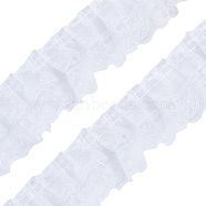Polyester Lace Trim, Embroidered Floral Lace Ribbon, for Sewing or Craft Decoration, White, 44mm, about 20yard/card(18.28m/card)(OCOR-WH0058-07B)