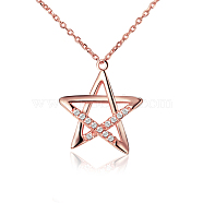 TINYSAND 925 Sterling Silver Star Rhinestone Pendant Necklaces, with Cable Chain, Rose Gold, 18.14 inch(TS-N264-RG)