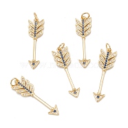 Brass Micro Pave Royal Blue Cubic Zirconia Pendants, Long-Lasting Plated, Arrow, Real 18K Gold Plated, 32x9x2mm, Hole: 4mm, Ring: 5x1mm(ZIRC-P086-25G)