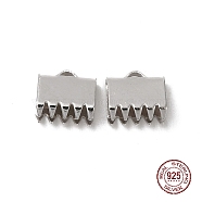 Rhodium Plated 925 Sterling Silver Ribbon Ends, Platinum, 6x6mm, Hole: 0.5mm(STER-D006-27P)
