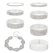 8Pcs 8 Style Crystal Rhinestone Tennis Bracelets Set, Imitation Pearl Triple Line Stretch Bracelets Set, Alloy Jewelry, Platinum, Inner Diameter: 1-7/8~2-1/8 inch(4.8~5.3cm), 1Pc/style(BJEW-AN0001-48)