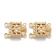 304 Stainless Steel Box Clasps, Multi-Strand Clasps, 2-Strands, 4-Holes, Rectangle with Flower, Real 24k Gold Plated, 15x10x3mm, Hole: 1mm(STAS-P249-05G)