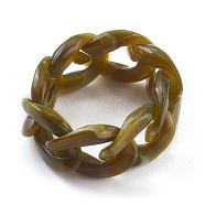 Cellulose Acetate(Resin) Finger Rings, Curb Chains, Olive, US Size 9 1/4, Inner Diameter: 19mm(RJEW-H130-C03)