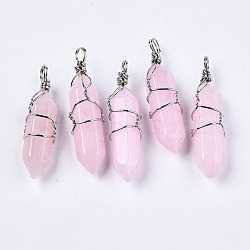 Natural White Jade Pendants, with Platinum Iron Findings, Wire Wrapped Pendants, Dyed, Bullet, Pink, 41~43x11~12x10~11mm, Hole: 3~4mm(G-S359-198B)