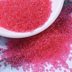MIYUKI Round Rocailles Beads, Japanese Seed Beads, (RR1308) Dyed Transparent Bubble Gum Pink, 11/0, 2x1.3mm, Hole: 0.8mm, about 1100pcs/bottle, 10g/bottle(SEED-JP0008-RR1308)