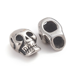 Halloween 304 Stainless Steel Beads, Skull Head, Antique Silver, 13x8.5x6.2mm, Hole: 2.8mm(STAS-F237-03AS)