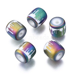 Electroplate Glass Beads, Frosted, Column with Other Pattern, Colorful, 11.5x11.5mm, Hole: 2.5mm, about 100pcs/bag(EGLA-S196-24B-06)