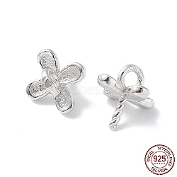 Rhodium Plated 925 Sterling Silver Peg Bails Pin Charms, for Baroque Pearl Making, 4-Petal Flower, with S925 Stamp, Real Platinum Plated, 6x5x5mm, Hole: 1.4mm, Pin: 0.7mm(STER-P050-06P)