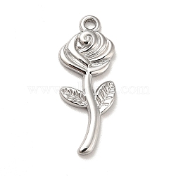 304 Stainless Steel Pendants, Rose Charms, Stainless Steel Color, 24x9.5x2mm, Hole: 1.2mm(STAS-P312-05P)