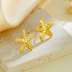 304 Stainless Steel Stud Earrings, Starfish, Golden, 10mm(WGE5922-01)