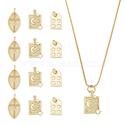 SUPERFINDINGS 12Pcs 3 Style Eco-Friendly Brass Pendants, Long-Lasting Plated, Oval with Cross & Half Oval & Rectangle with Moon and Star, Real 18K Gold Plated, 13.5~21x9.5~11.5x2~3.5mm, Hole: 1.5~3.5mm, 4pcs/style (KK-FH0005-20)