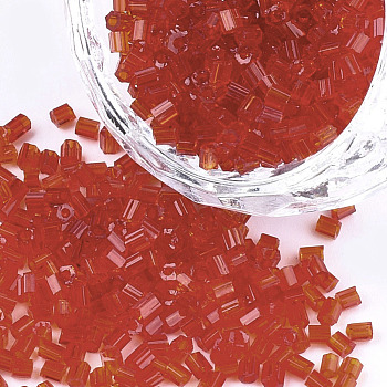Grade A Glass Seed Beads, Hexagon(Two Cut), Transparent Colours, Orange Red, 1.5~2.5x1.5~2mm, Hole: 0.8mm, about 2100pcs/bag, 450g/bag