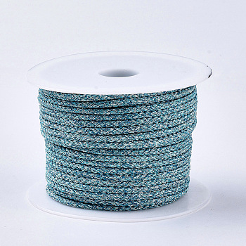 Polyester Braided Cords, with Metallic Cord, Dark Turquoise, 4x3mm, about 32.8 yards(30m)/roll