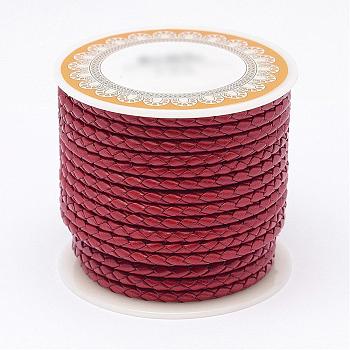 Braided Cowhide Leather Cord, Leather Rope String for Bracelets, FireBrick, 3mm, about 8.74 yards(8m)/roll