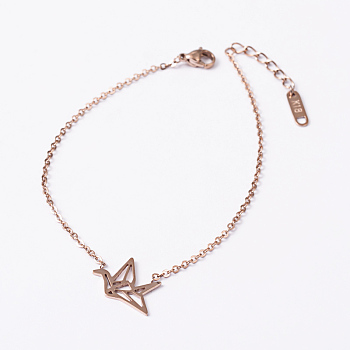 Bird 304 Stainless Steel Link Bracelets, with Lobster Claw Clasps, Rose Gold, 6-1/4 inch(160mm), 1.5mm
