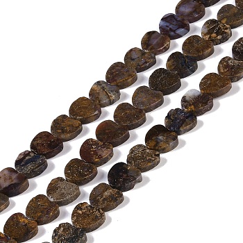 Natural Jasper Beads Strands, Heart, 10x10.5x3mm, Hole: 0.7mm, about 41~42pcs/strand, 15.55''~15.94''(39.5~40.5cm)