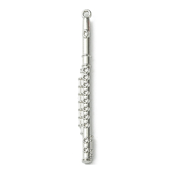 Alloy Pendants, flute, Platinum, 60x5x3.5mm, Hole: 1.8mm