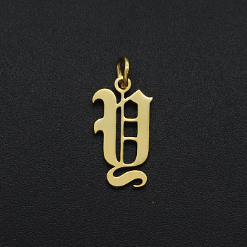 201 Stainless Steel Pendants, with Jump Ring, Old English, Letter, Laser Cut, Golden, Letter.Y, 17x9x1mm, Hole: 3mm