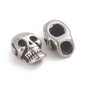Halloween 304 Stainless Steel Beads, Skull Head, Antique Silver, 13x8.5x6.2mm, Hole: 2.8mm