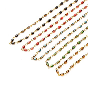 Handmade Beaded Chains, with Electroplate Glass Beads and 304 Stainless Steel Findings, Oval, Mixed Color, 14x4x3mm, about 39.37 inch(1m)/strand