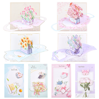 CHGCRAFT 8Pcs 5 Styles 3D Greeting Card Set, with Envelopes, for Mother's Day Valentines Birthday Festive Gift Supplies, Mixed Color, 215x120x1mm, envelope: 225x125x0.2mm