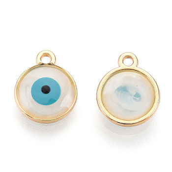 Epoxy Resin Enamel Evil Eye Charms, with Rack Plating Light Gold Tone Alloy Open Back Bezel, Cadmium Free & Nickel Free & Lead Free, White, 12.5x10x1.5~2.5mm, Hole: 1.2mm