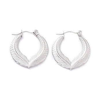 304 Stainless Steel Double Leaf Wrap Hoop Earrings for Women, Stainless Steel Color, 23.5x22x2mm, Pin: 0.8mm