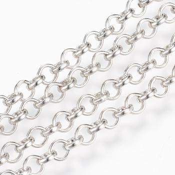 Iron Rolo Chain, Unwelded, with Spool, Cadmium Free & Nickel Free & Lead Free, Platinum, 4x1mm, about 164.04 Feet(50m)/roll