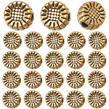 200Pcs Tibetan Style Alloy Beads, Lead Free and Cadmium Free, Sunflower, Antique Golden, 5.5x5.5x3mm, Hole: 1mm